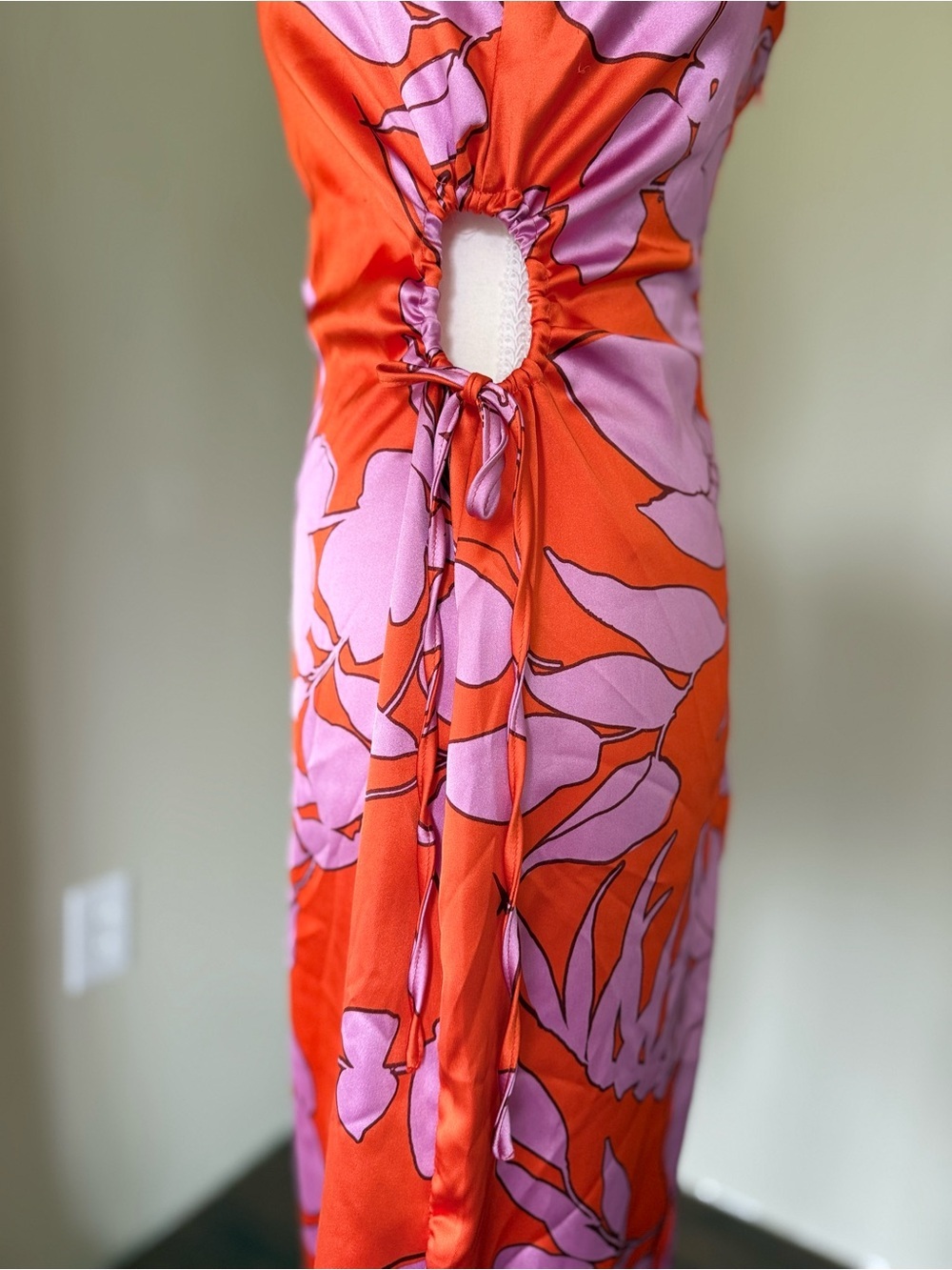 Christian Lacroix Red Lilac Floral Slip Midi Dress Cut Out Detail Tie Waist M - Picture 5 of 8